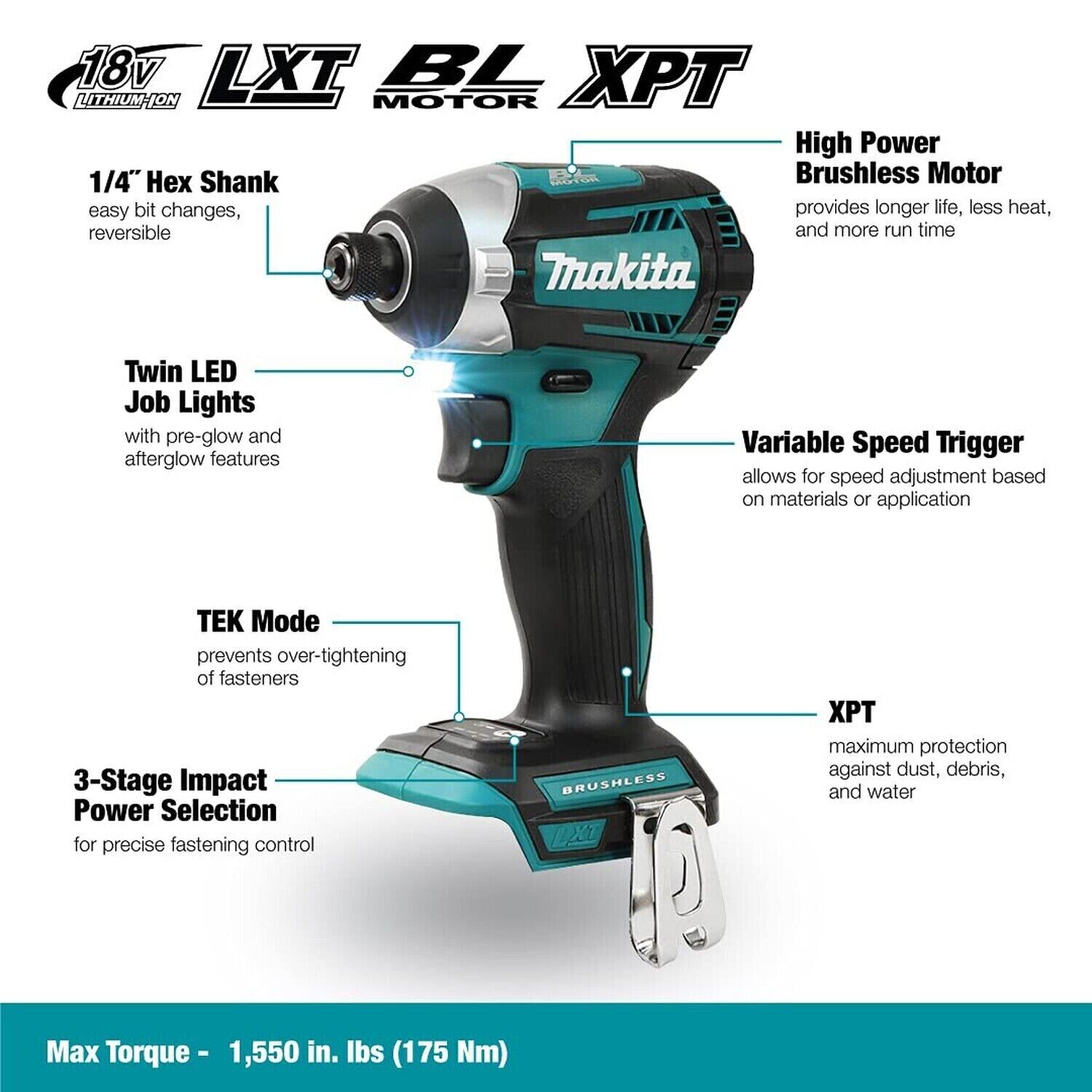 Visseuse à chocs sans fil Makita DTD154Z 18V corps seul