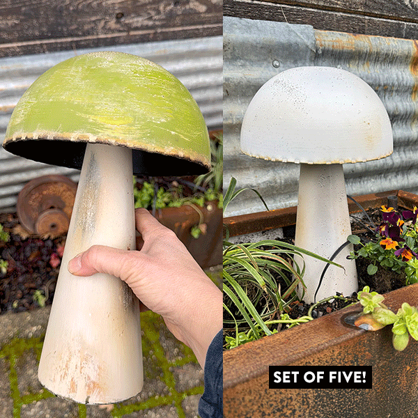 12 Inch Iron Handmade Mushroom Garden Decor, Set of 5