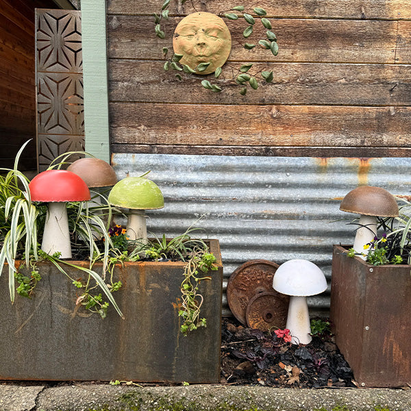 12 Inch Iron Handmade Mushroom Garden Decor, Set of 5