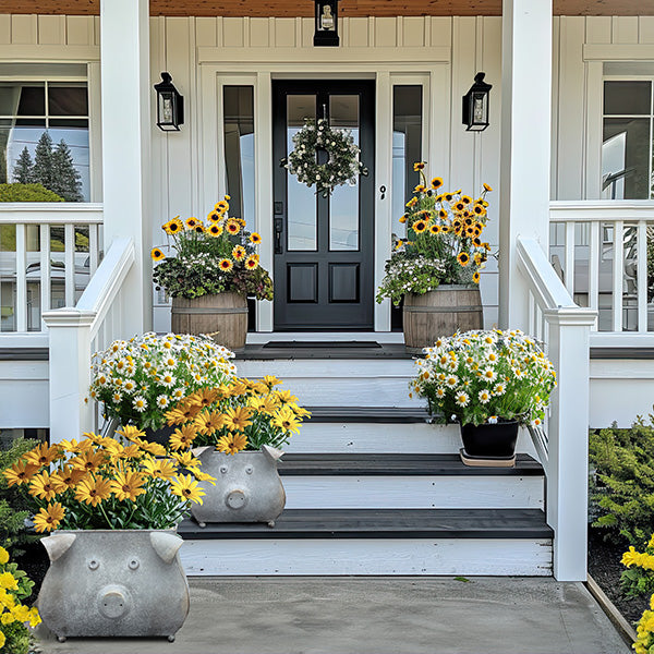 Galvanized Piggy Metal Planters, Set of 2