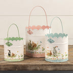 Scalloped Edge Easter Bunny Metal Buckets, Set of Three