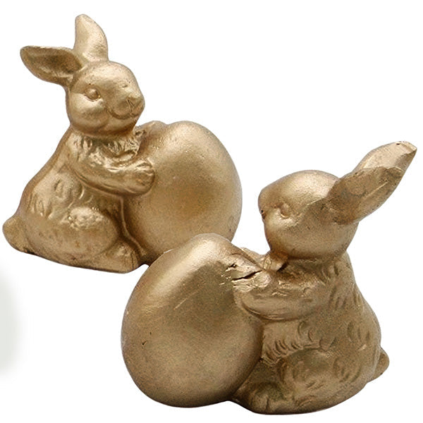 Distressed Gold Easter Bunny Figurines with Eggs, Set of Six