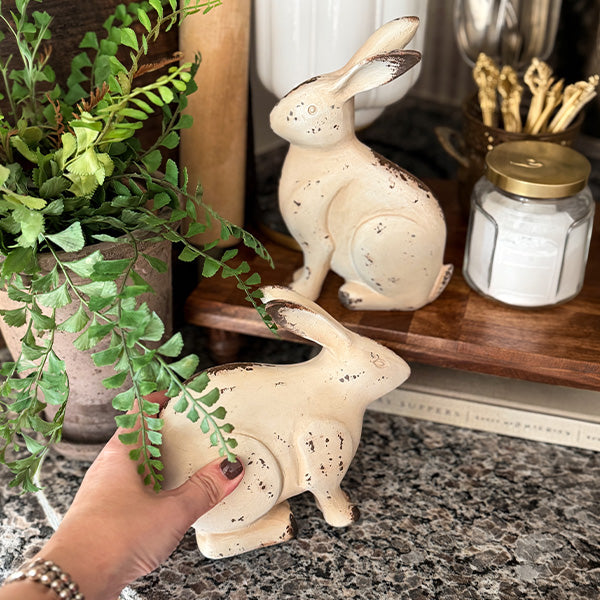 Weathered Cream Bunny Figurines, Set of 2 | Indoor/Outdoor