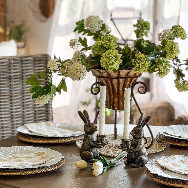 Vintage Bronze Bunny Taper Candle Holders, Set of 2