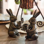 Vintage Bronze Bunny Taper Candle Holders, Set of 2