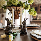 Vintage Bronze Bunny Taper Candle Holders, Set of 2