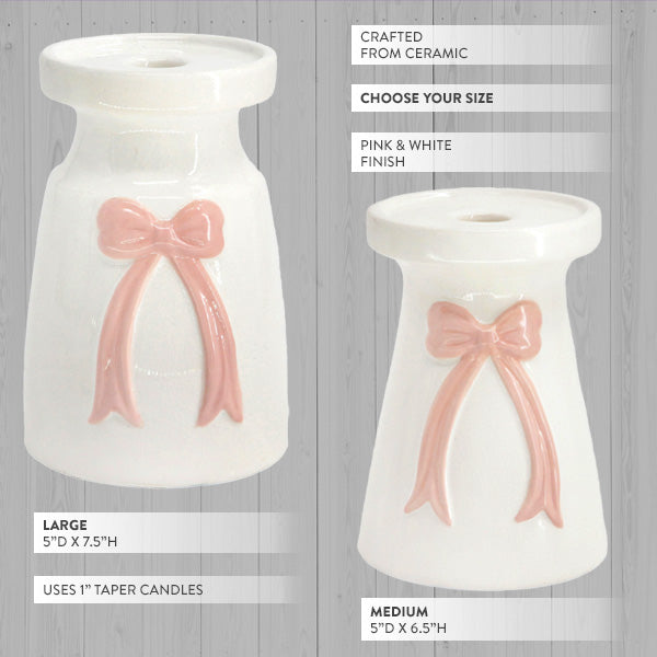 Pink Bow Taper Candle Riser, Choose Your Size
