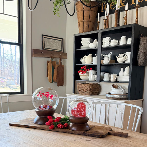 Glass Cloche Display Domes with Rich Wood Pedestal Bases, Set of 2