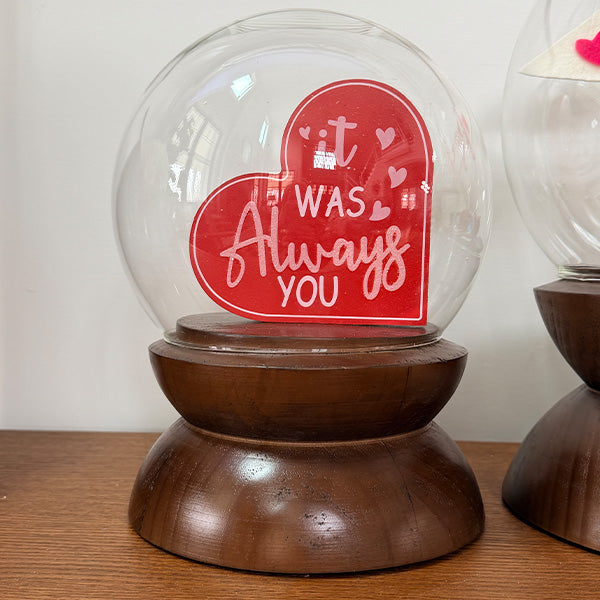 Glass Cloche Display Domes with Rich Wood Pedestal Bases, Set of 2