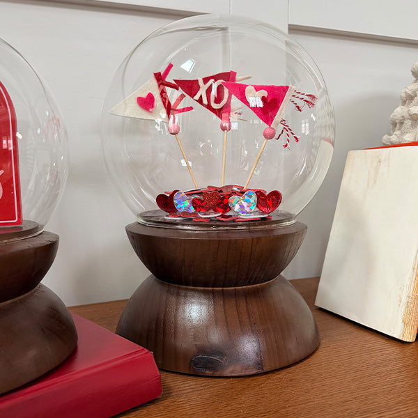 Glass Cloche Display Domes with Rich Wood Pedestal Bases, Set of 2