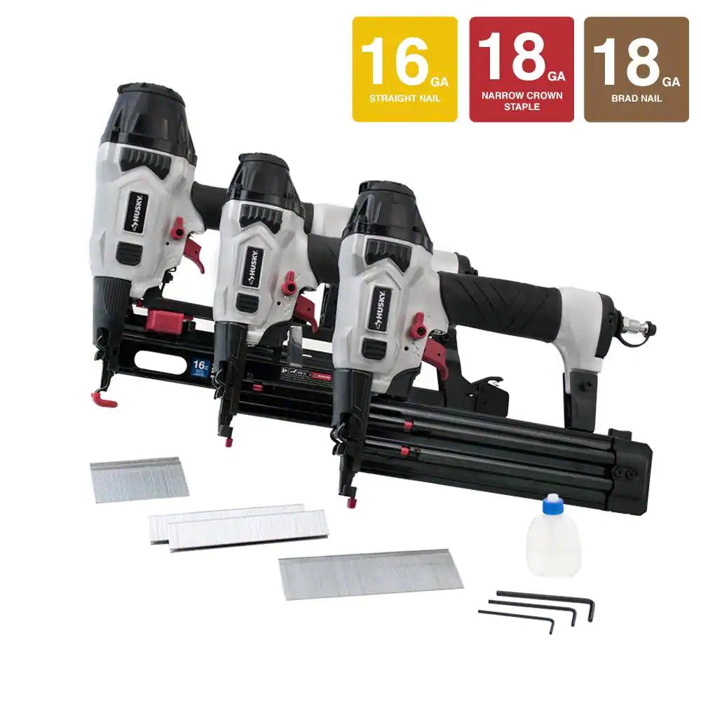 Husky DPFBC940 Pneumatic 4-in-1 18-Gauge 1-5/8 in. Mini Flooring Nailer and Stapler