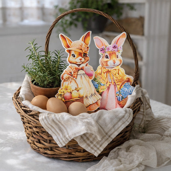 Vintage Easter Bunny Wood Cutouts, Set of 2