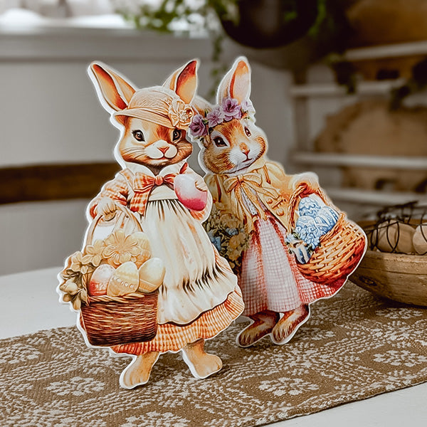 Vintage Easter Bunny Wood Cutouts, Set of 2