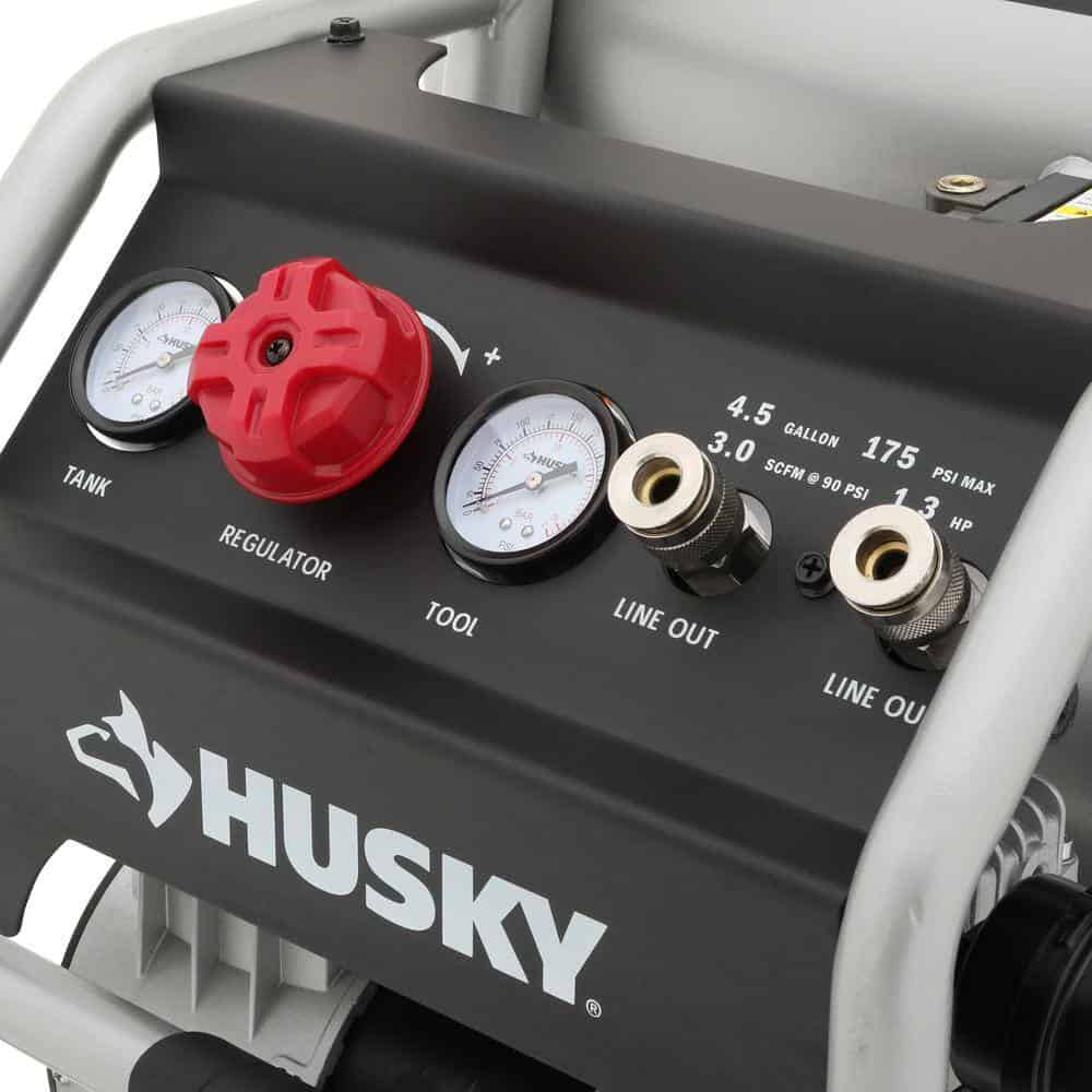 Husky 3320445 4.5 Gal. Portable Silent Air Compressor – Electric-Powered