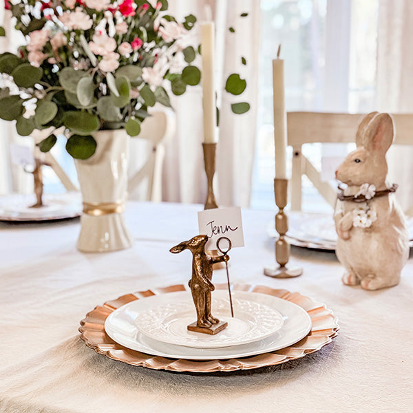 Vintage Distressed Gold Bunny Place Card Holders with Staff, Set of 4