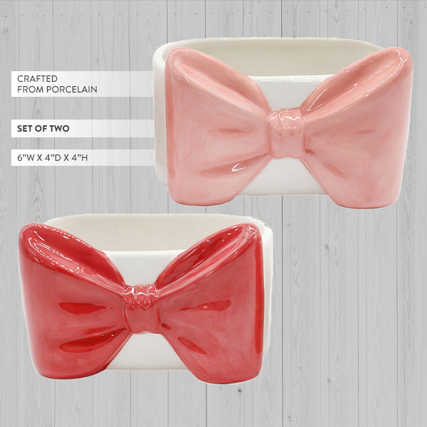 Coquette Bow Porcelain Planters, Set of 2 | Pink & Red