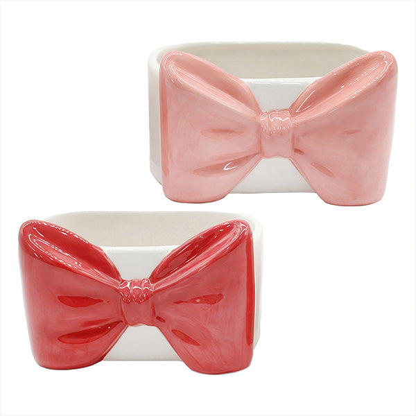 Coquette Bow Porcelain Planters, Set of 2 | Pink & Red