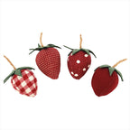 Fabric Strawberry Ornaments, Set of 4 | Farmhouse Spring Decor